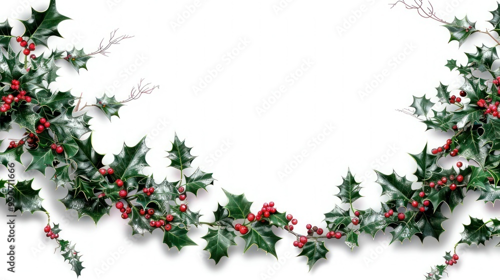 Festive Christmas page border with intricate holly patterns Festive Christmas page border with intricate holly patterns
