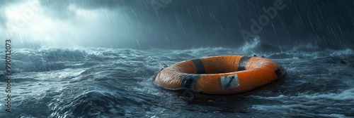 Hope On The High Seas Life Preserver Adrift In A Treacherous Storm, A Beacon Of Survival photo