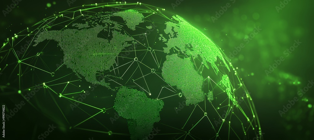 Green Global Network Connection, Technology and Communication Background,3D rendering. Green Global Network Connection, Technology and Communication Background,3D rendering.