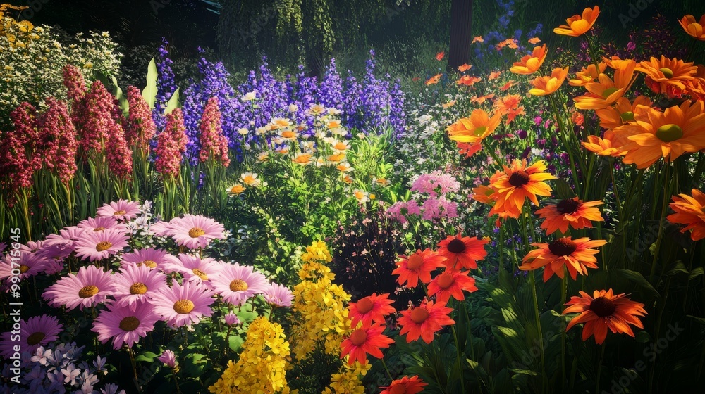 A colorful garden filled with beautiful flowers in nature. A colorful garden filled with beautiful flowers in nature.