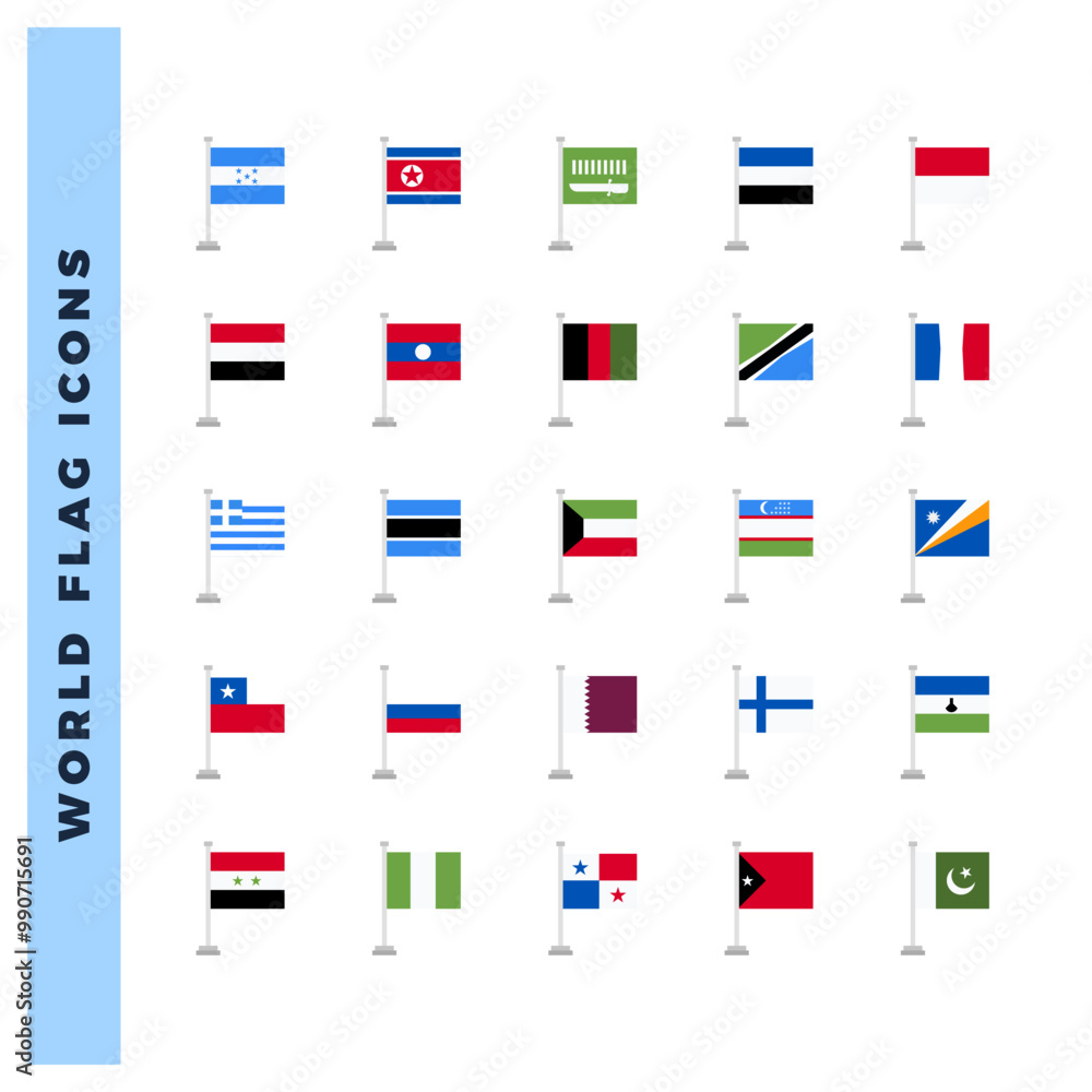 25 World Flags Pin. icons Pack. vector illustration. 25 World Flags Pin. icons Pack. vector illustration.