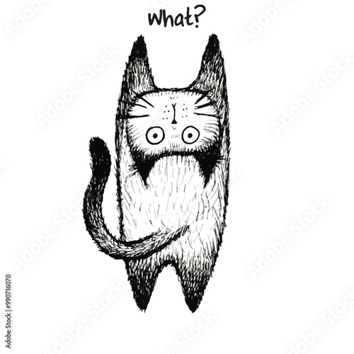 Vector illustration sketch of funny cat on white background