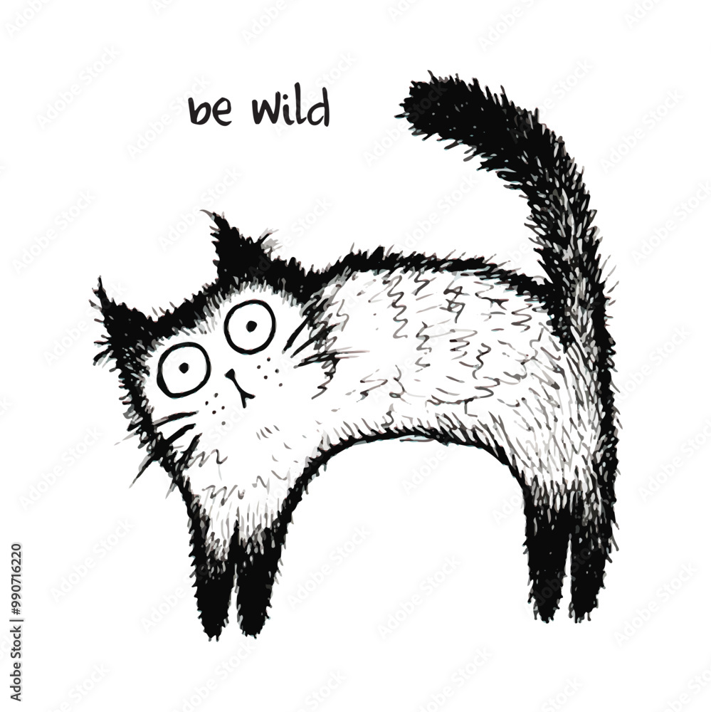 Obraz premium Vector illustration sketch of funny cat on white background