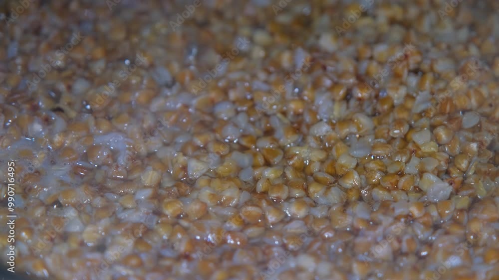 Cooking buckwheat. Buckwheat is cooked close-up. Cooking buckwheat. Buckwheat is cooked close-up.