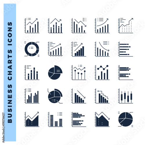 25 Business Chart and Diagram Glyph icon pack. vector illustration.