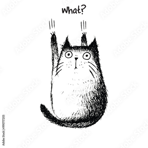 Vector illustration sketch of funny cat on white background