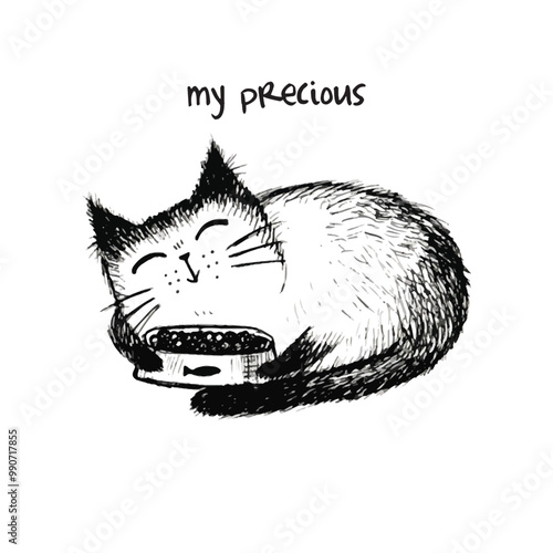 Vector illustration sketch of funny cat on white background