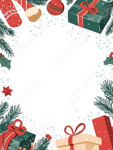 A customizable holiday poster template adorned with festive designs and a border, featuring a blank area for personalized text on a white background. photo