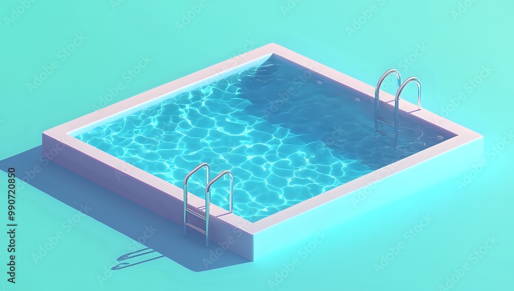 Fototapeta premium Isometric view of a swimming pool with clear blue water and two ladders.