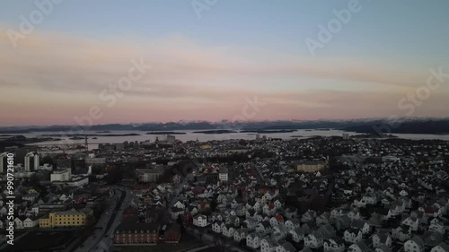 Wallpaper Mural Aerial Drone Footage of Sunrise Over Våland and Eiganes, Stavanger, Norway Torontodigital.ca