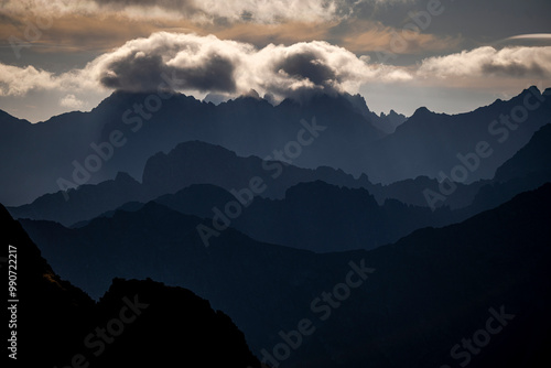 Panorama of the Tatra Mountains from the Eagle's Path trail. The most difficult and dangerous public path in the entire Tatras.