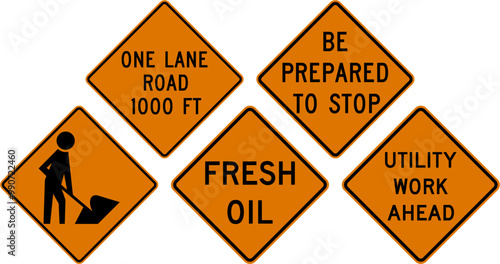 Road work. Road signs in the United States.