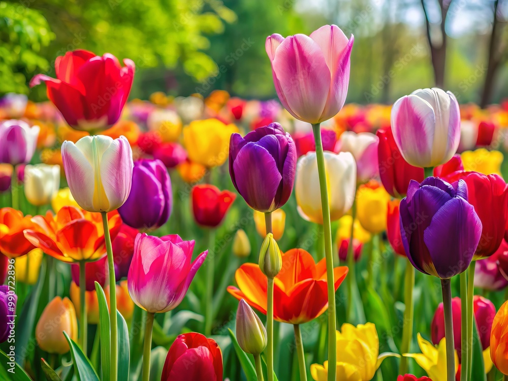 Vibrant tulips in every hue burst forth in a verdant field, crafting a breathtaking bouquet. Vibrant tulips in every hue burst forth in a verdant field, crafting a breathtaking bouquet.