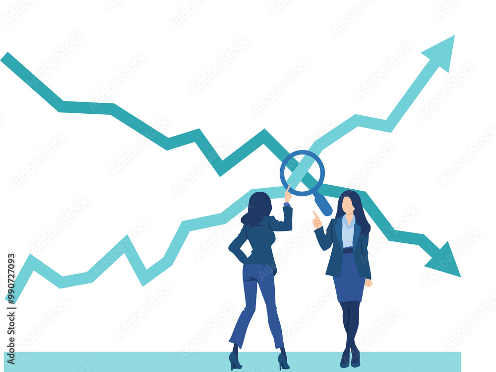 経営戦略を考えるビジネスウーマンのイラスト