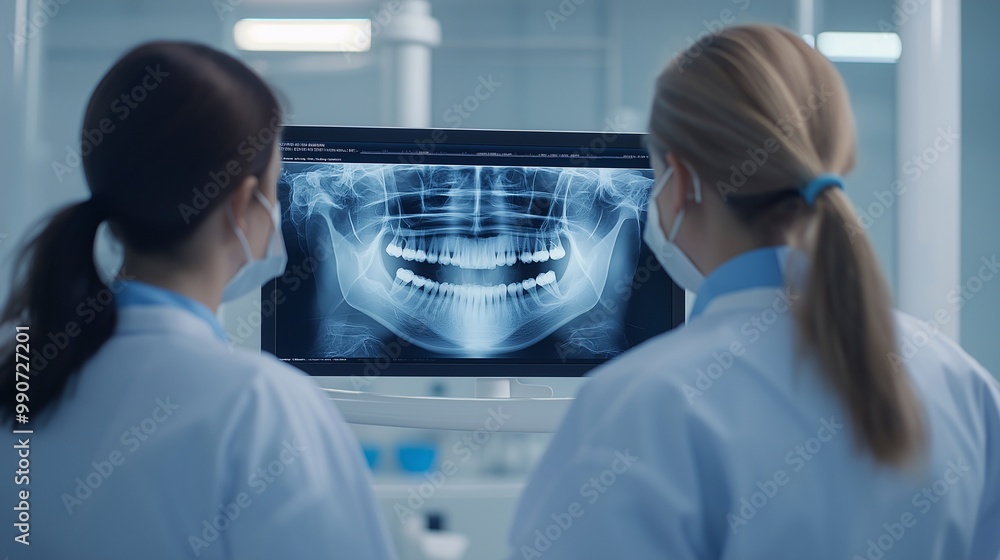 Dentists Reviewing Dental X-Ray in Modern Clinic