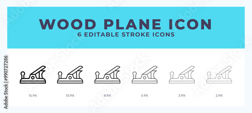 Wood plane icon with editable stroke. Outline icon vector illustration.