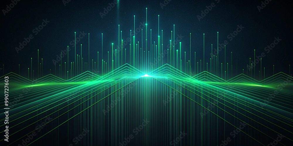 This minimalist abstract design features geometric green lines arranged symmetrically on a dark background, creating a modern and futuristic look This minimalist abstract design features geometric green lines arranged symmetrically on a dark background, creating a modern and futuristic look