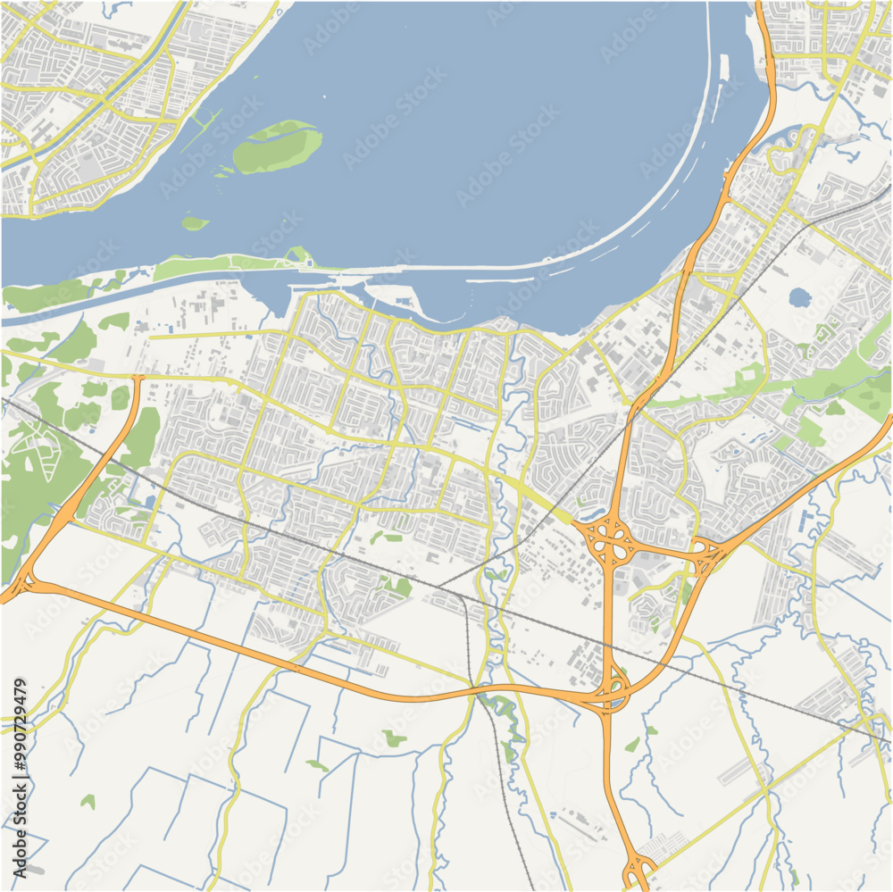 Fototapeta premium Map of Canadadiac - Sainte-Catherine in Canada in a normal road map style. Contains layered vector with roads water, parks, etc.