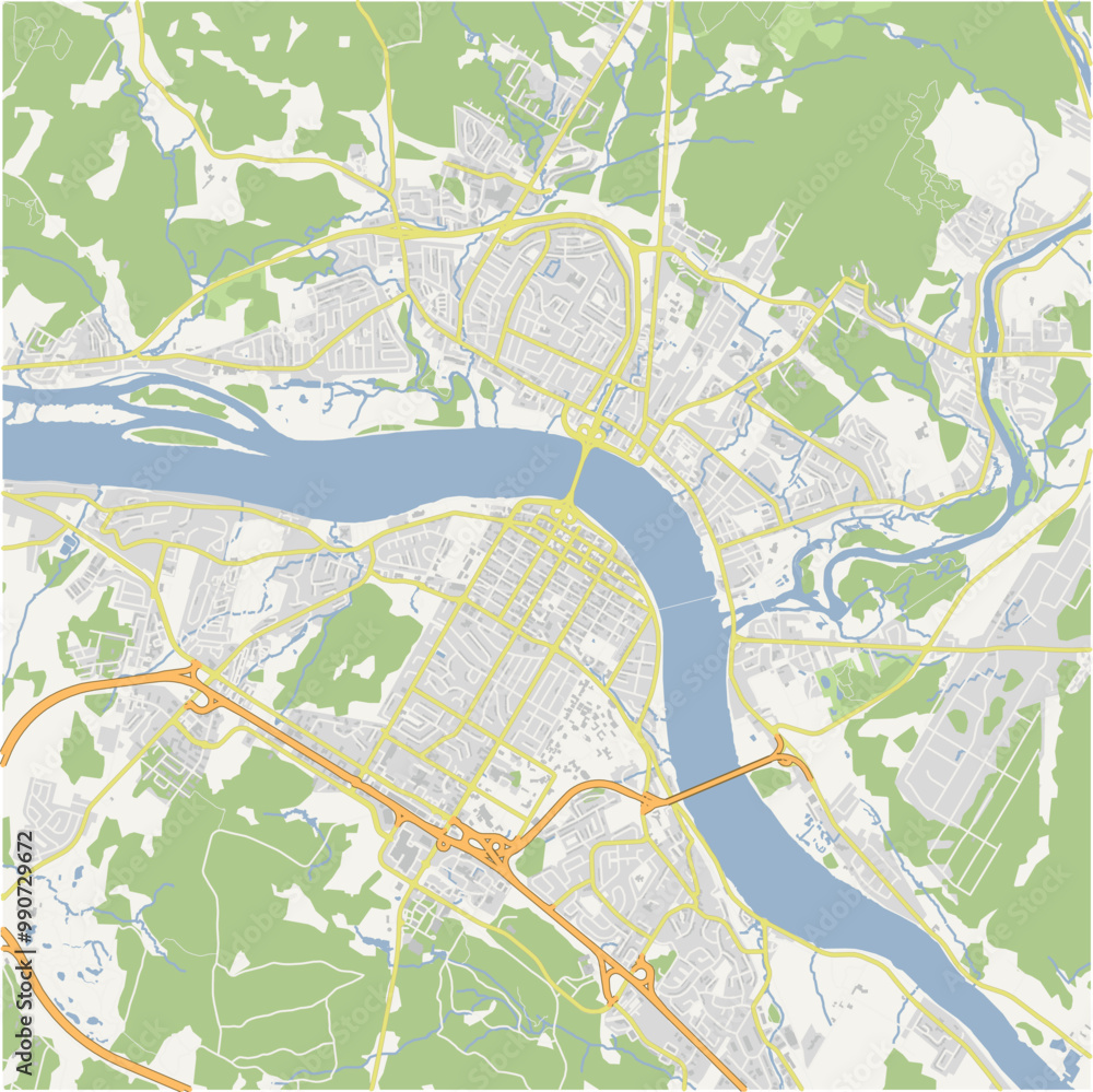 Obraz premium Map of Fredericton in Canada in a normal road map style. Contains layered vector with roads water, parks, etc.
