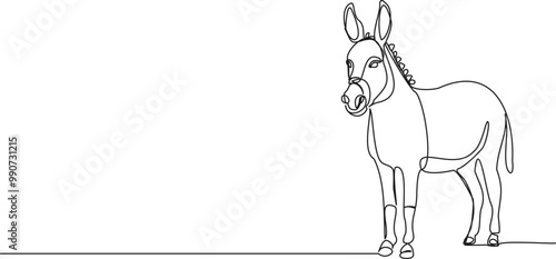 continuous single line drawing of a donkey, line art vector illustration