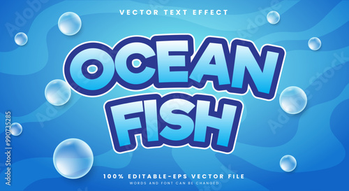 Ocean Fish editable text effect Template with blue and liquid text style