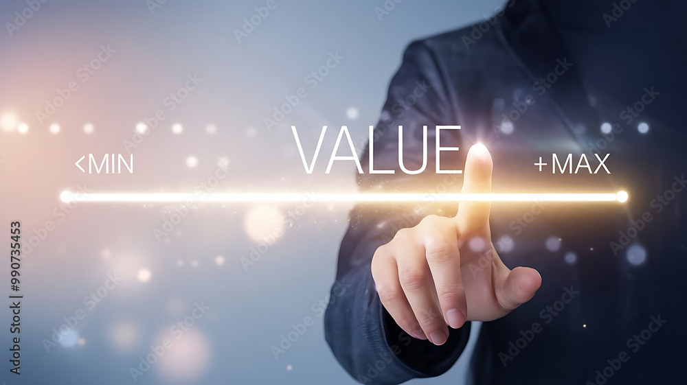 a person adjusting a value slider, with a person adjusting a value slider, with