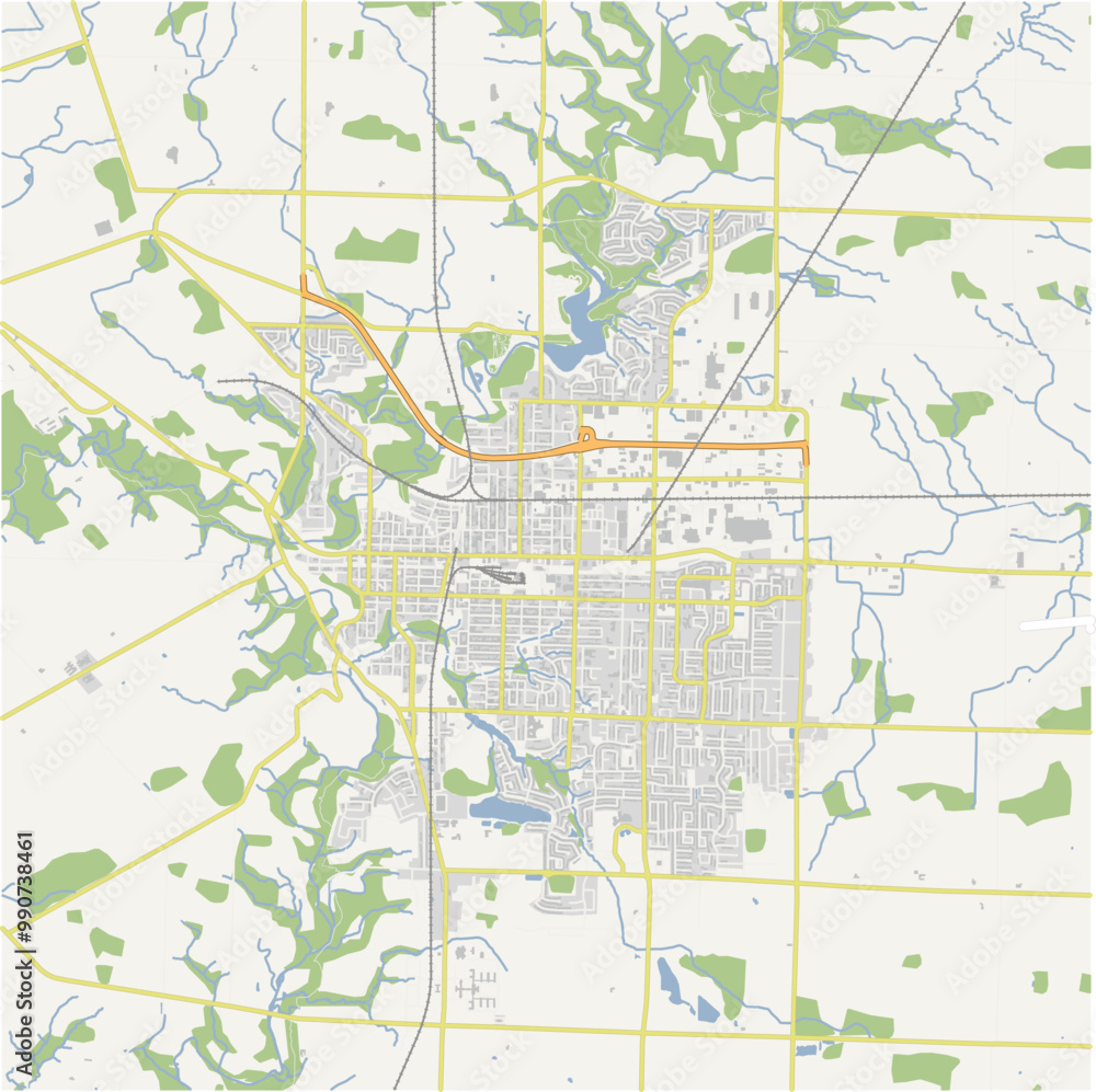 Obraz premium Map of St. Thomas in Canada in a normal road map style. Contains layered vector with roads water, parks, etc.