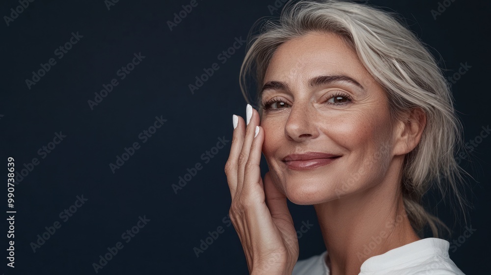 Serene woman with silver hair, dignified yet relaxed pose Serene woman with silver hair, dignified yet relaxed pose