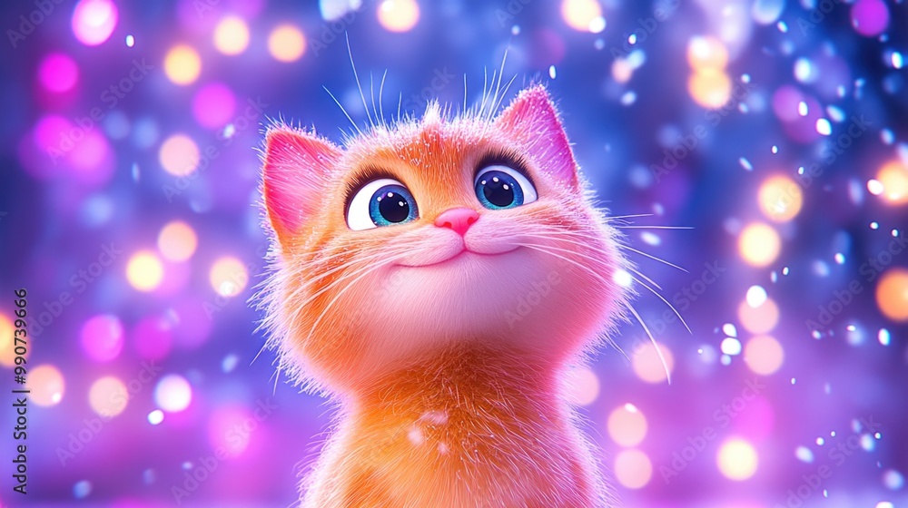 Adorable orange kitten in dreamy bokeh lights setting Adorable orange kitten in dreamy bokeh lights setting