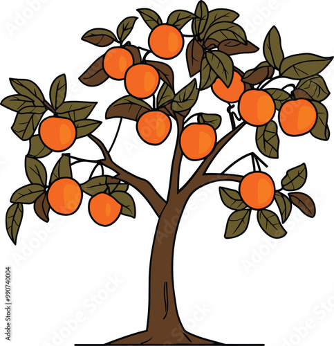 Orange Tree Illustration. Fruit-Bearing Vector Art