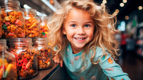 A child is happy in a candy store