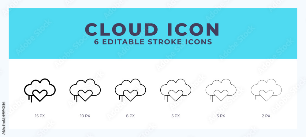 Cloud icon set with different stroke. Design elements for logo. Vector illustration. Cloud icon set with different stroke. Design elements for logo. Vector illustration.