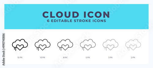 Cloud icon set with different stroke. Design elements for logo. Vector illustration.