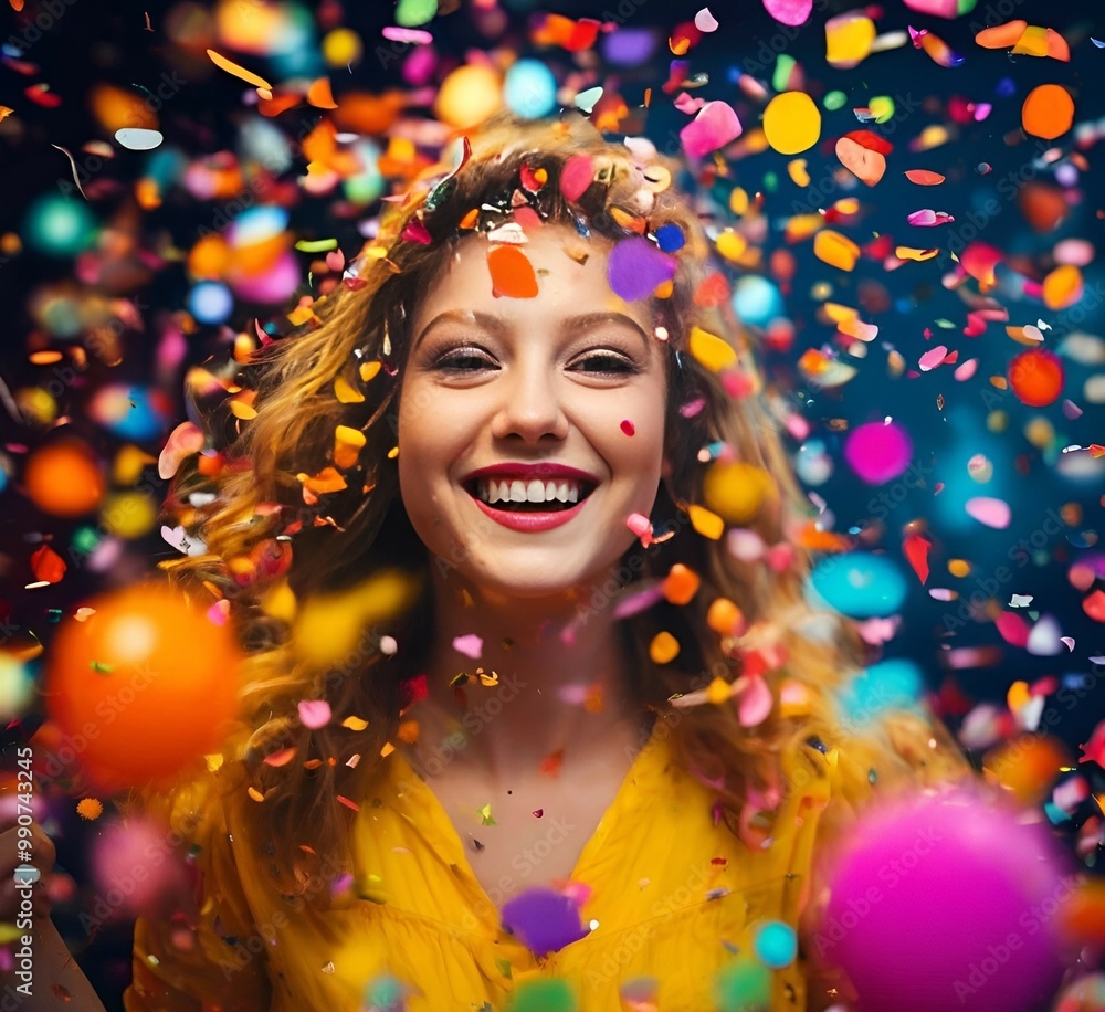 flying confetti, portrait of a woman in mask flying confetti, portrait of a woman in mask