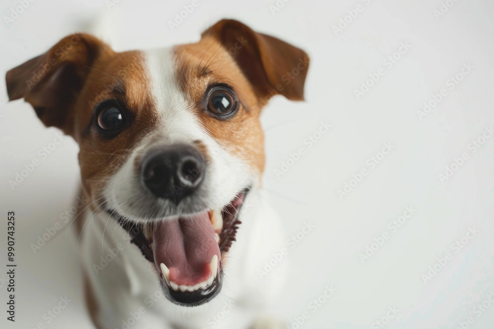 Laughing happy Jack Russell Terrier with white fur and black spots. Friendly pet, lovely breed. Laughing happy Jack Russell Terrier with white fur and black spots. Friendly pet, lovely breed.