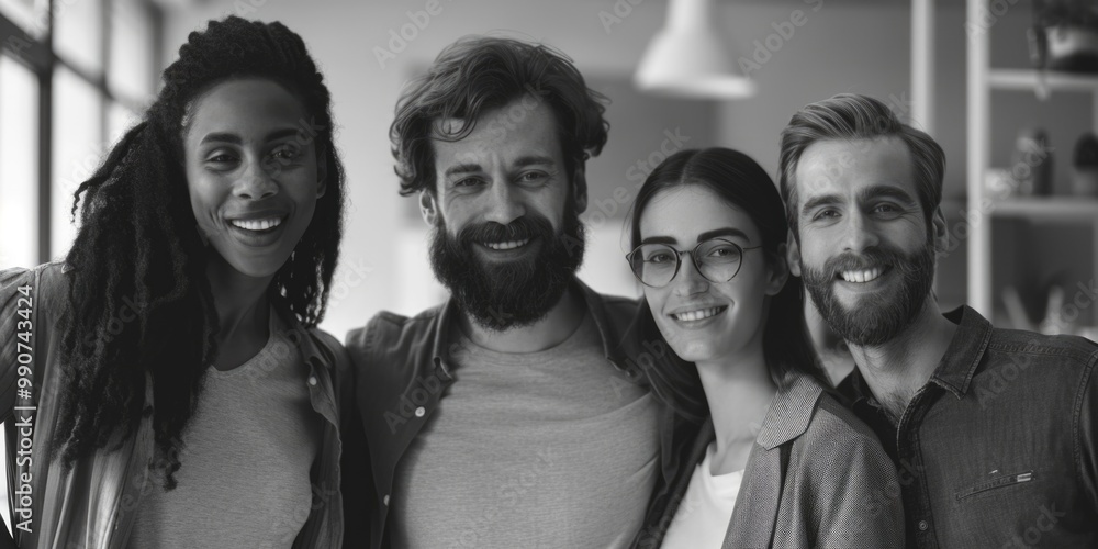Professional group of diverse colleagues in office setting, expressing happiness and teamwork. Professional group of diverse colleagues in office setting, expressing happiness and teamwork.