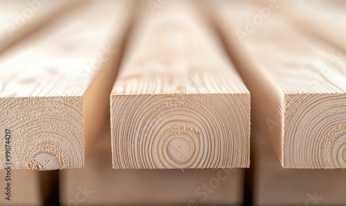 Close-up of wooden planks showing natural grain and texture on a smooth surface. photo