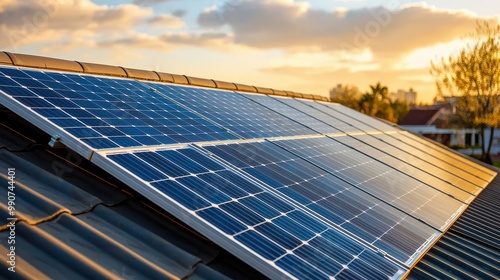 A solar panel is installed on a roof photo