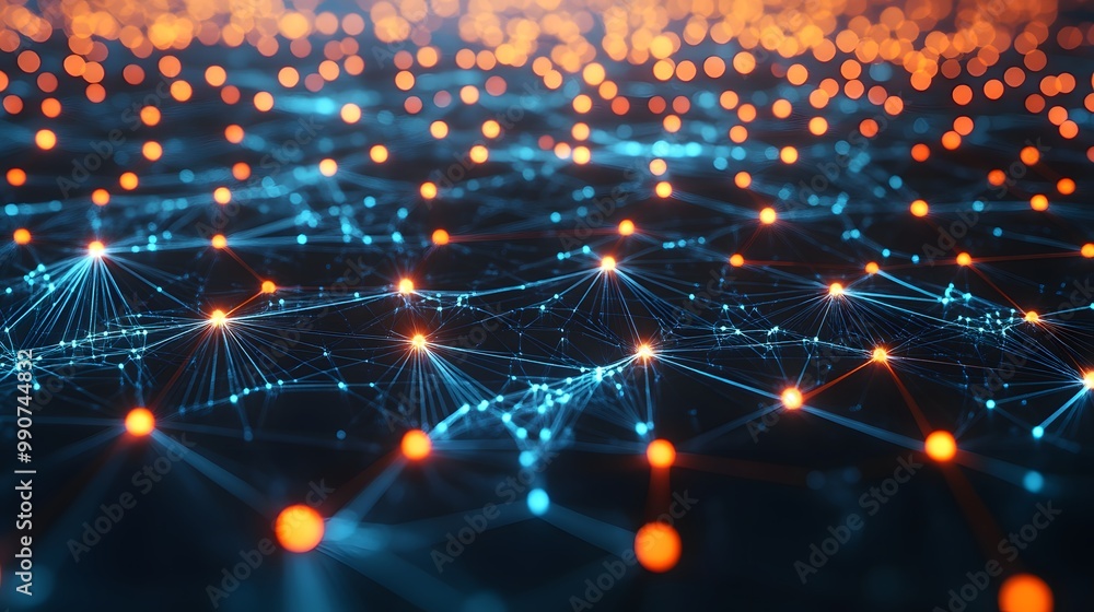 Fototapeta premium Abstract Network with Orange and Blue Lights