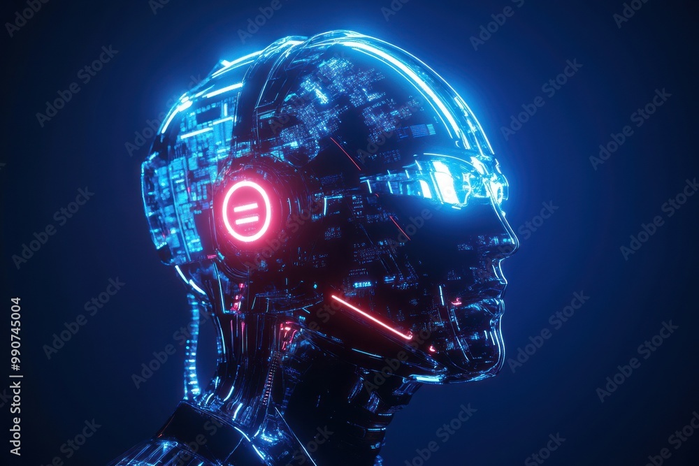Futuristic robot in profile with red neon accents. Futuristic robot in profile with red neon accents.