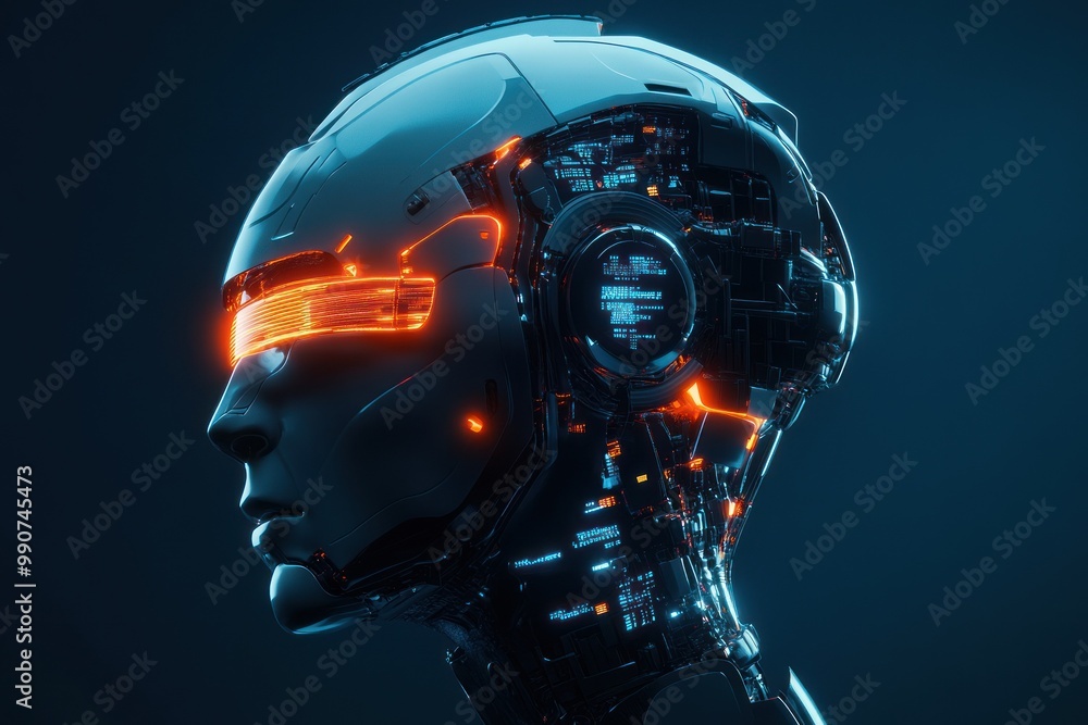 Side view of futuristic robot head with circuitry details Side view of futuristic robot head with circuitry details