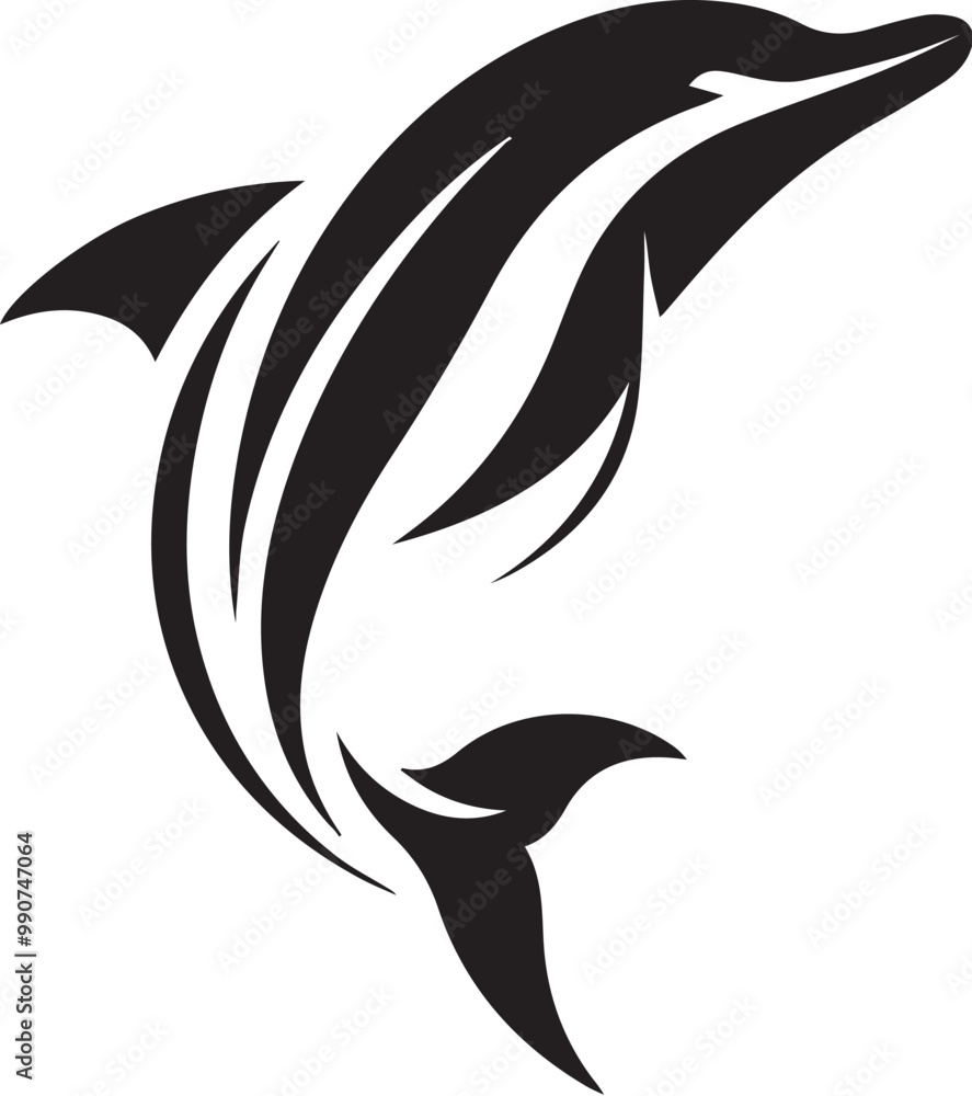 Fototapeta premium Dolphin Black And White Vector Template