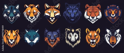 E-sports mascot animals head logo design illustration collection set background wallpaper AI generated image