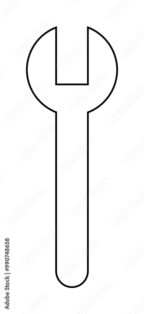 A black and white line drawing of a wrench. Ideal for mechanical, industrial, maintenance, engineering, and construction themes. Three words Minimalist line art. A black and white line drawing of a wrench. Ideal for mechanical, industrial, maintenance, engineering, and construction themes. Three words Minimalist line art.