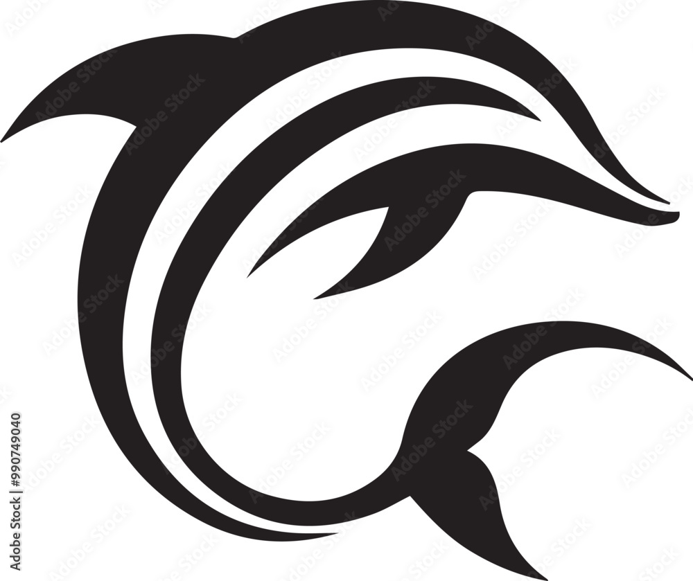 Obraz premium Dolphin Black And White Vector Template 
