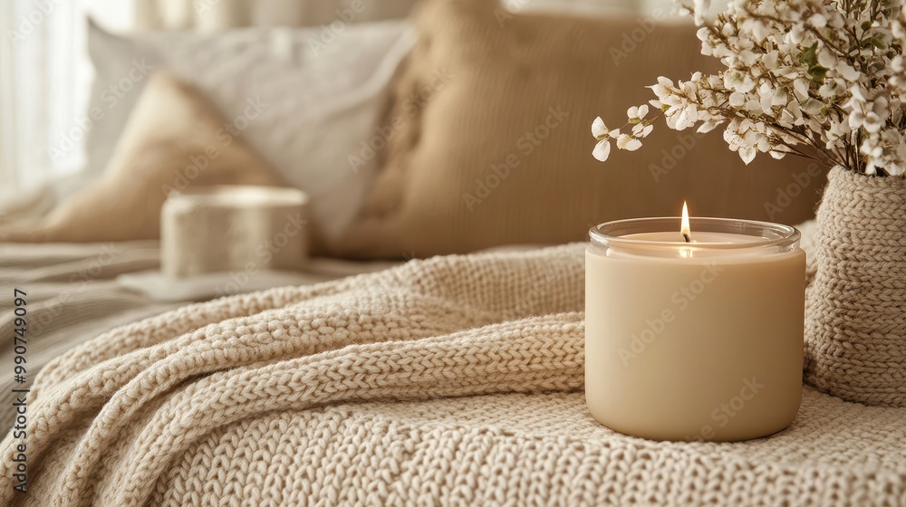 A cozy Mother's Day display features a knitted texture and floral details in a warm room A cozy Mother's Day display features a knitted texture and floral details in a warm room