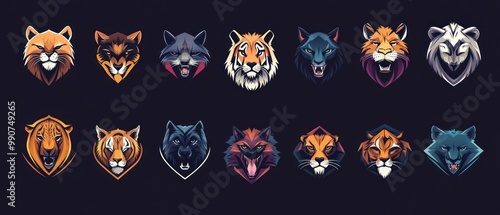 E-sports mascot animals head logo design illustration collection set background wallpaper AI generated image photo