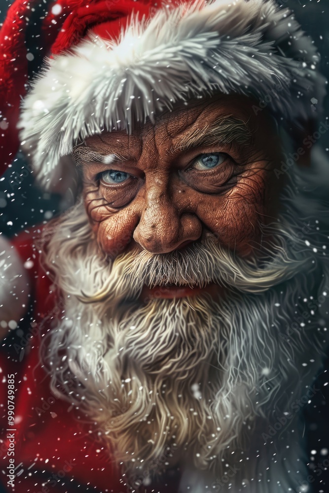 Santa Claus in traditional Christmas suit during winter, with snowflakes falling, portraying a classic holiday figure. Santa Claus in traditional Christmas suit during winter, with snowflakes falling, portraying a classic holiday figure.