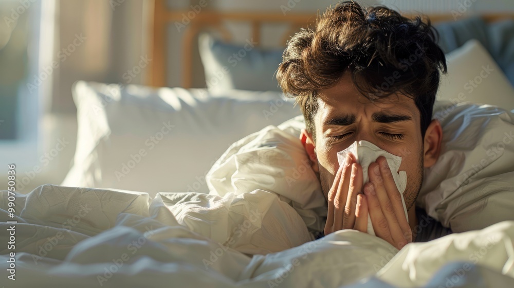 Morning light on bed with fluffy white blankets Morning light on bed with fluffy white blankets