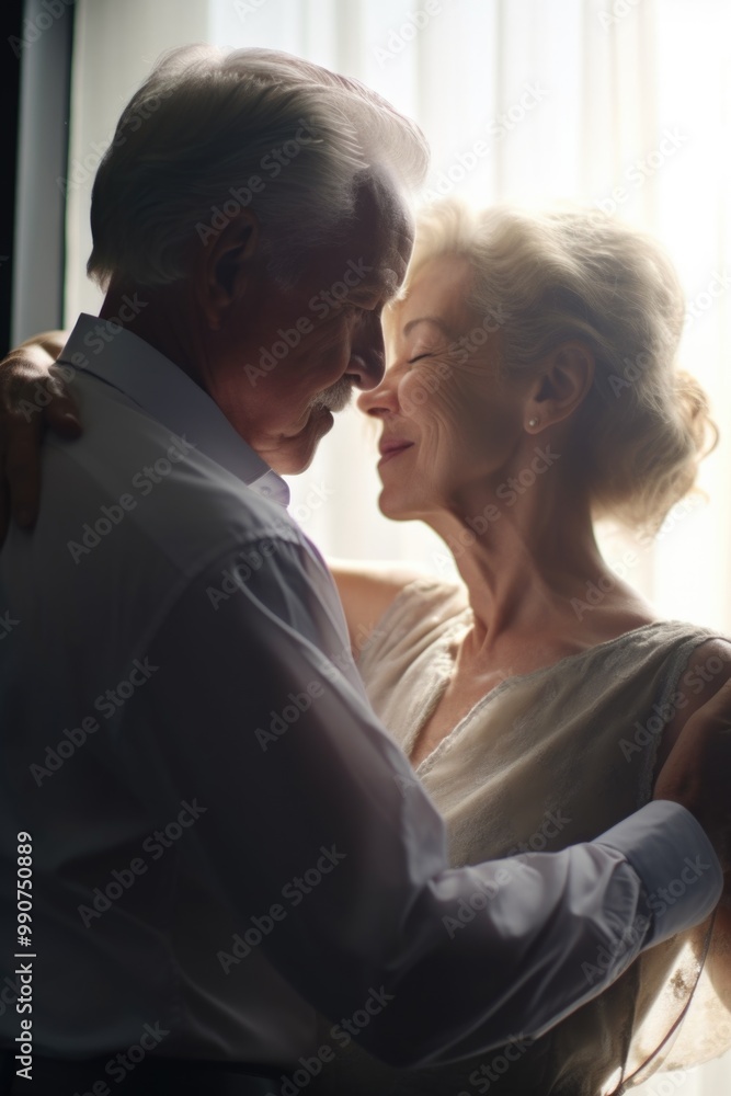 Close-up of an elderly couple embracing tenderly, showing affection and love. Close-up of an elderly couple embracing tenderly, showing affection and love.